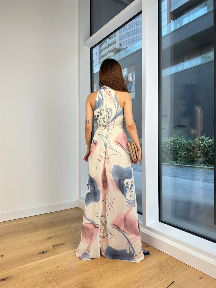 Boğazlı Kolsuz Belden Oturtmalı Oney Kadın Pembe Maxi Elbise 24Y592