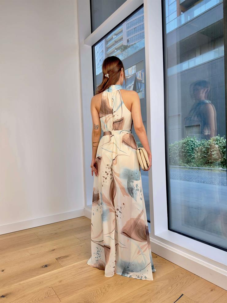 Boğazlı Kolsuz Belden Oturtmalı Oney Kadın Mint Maxi Elbise 24Y592