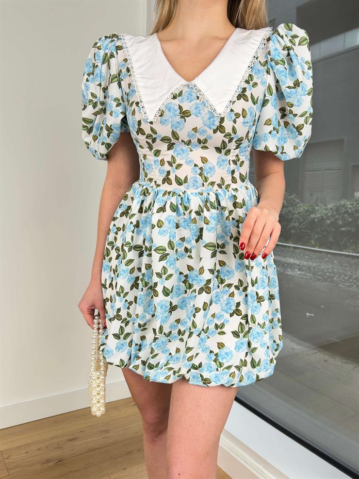 Önlük Yaka Balon Kol Ivanildo Kadın Mavi Elbise 24Y123