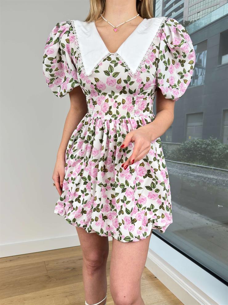 Önlük Yaka Balon Kol Ivanildo Kadın Pembe Elbise 24Y123