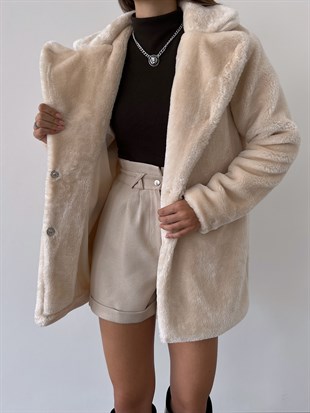 Önü Çıtçıt Kapamalı Yanları Cepli Audrey Kadın Taş Peluş Mont 22K000252