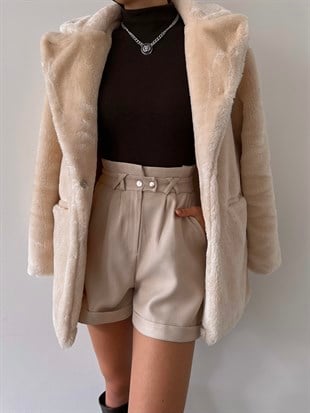 Önü Çıtçıt Kapamalı Yanları Cepli Audrey Kadın Taş Peluş Mont 22K000252