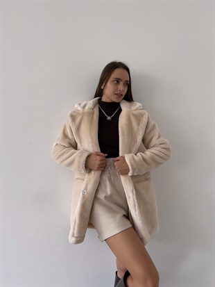 Önü Çıtçıt Kapamalı Yanları Cepli Audrey Kadın Taş Peluş Mont 22K000252