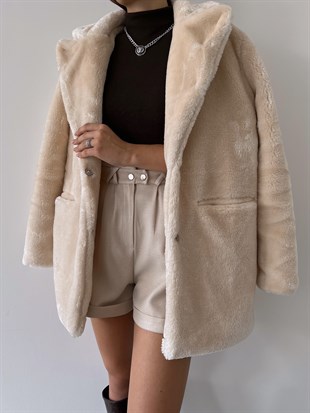 Önü Çıtçıt Kapamalı Yanları Cepli Audrey Kadın Taş Peluş Mont 22K000252