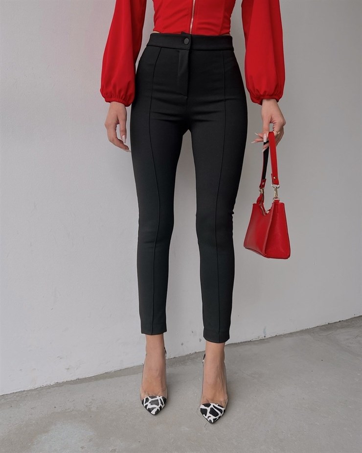 Önü Dikişli Fit Kalıp Kadın Siyah Pantolon 22K000467