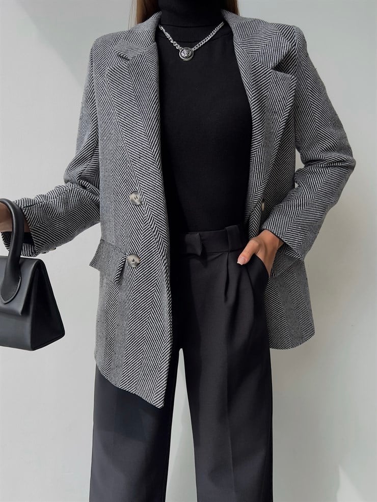 Önü Düğme Kapamalı Armando Kadın Gri Ceket 23K000126