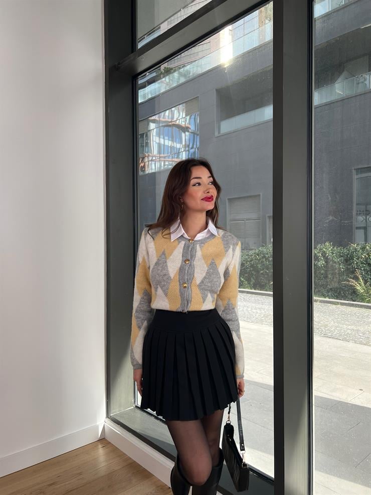 Önü Düğme Kapamalı Desenli Manoj Kadın Renkli Hırka 24k277