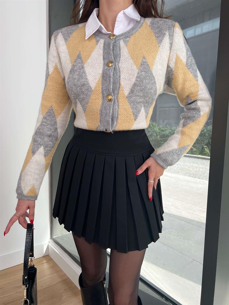 Önü Düğme Kapamalı Desenli Manoj Kadın Renkli Hırka 24k277