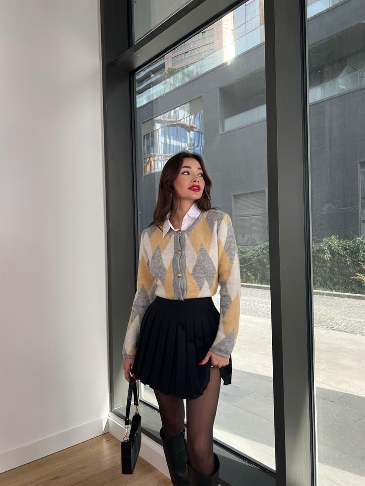 Önü Düğme Kapamalı Desenli Manoj Kadın Renkli Hırka 24k277