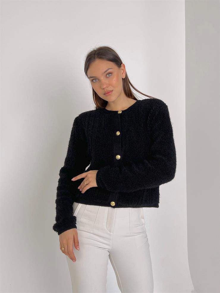 Önü Düğme Kapamalı Livak Kadın Siyah Hırka 23Y000037