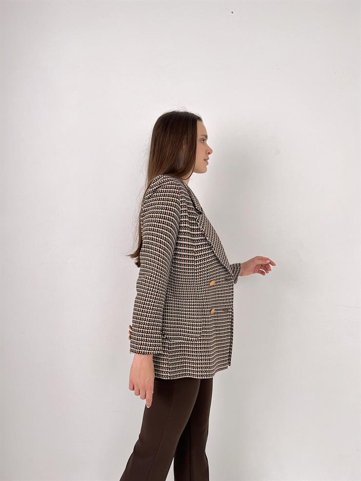 Önü Düğme Kapamalı Micaela Kadın Kahve Tüvit Ceket 23Y000023