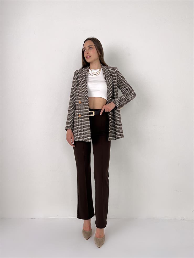 Önü Düğme Kapamalı Micaela Kadın Kahve Tüvit Ceket 23Y000023