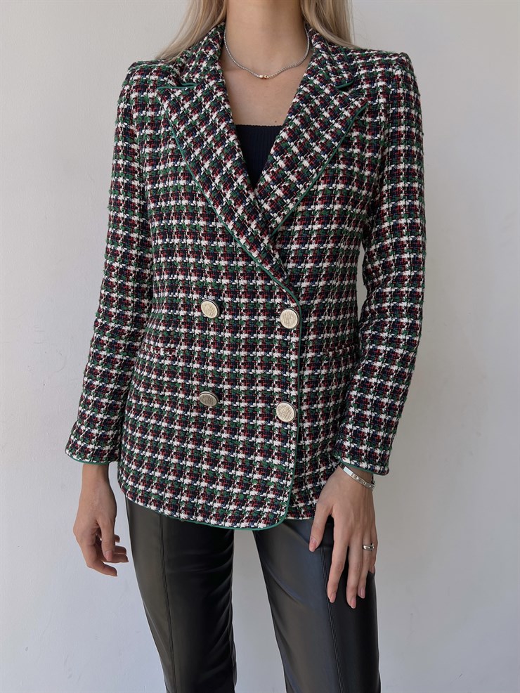 Önü Düğme Kapamalı Muiris Kadın Yeşil Biyeli Tüvit Ceket 23K000082