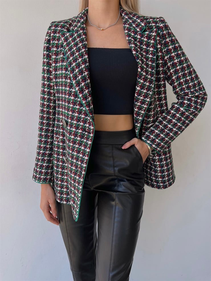 Önü Düğme Kapamalı Muiris Kadın Yeşil Biyeli Tüvit Ceket 23K000082