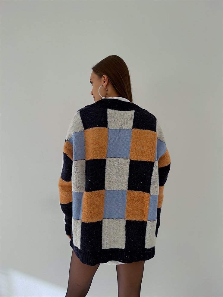 Önü Düğme Kapamalı V Yaka Beleza Kadın Lacivert Uzun Salaş Triko Hırka 23K000172