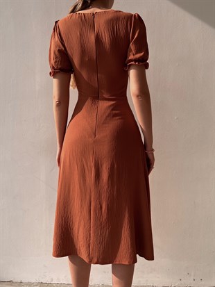 Midi Boy Önden Düğmeli Kadın Kahverengi Elbise 21Y000318