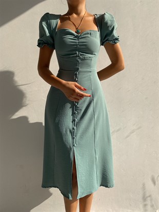 Midi Boy Önden Düğmeli Kadın Mint Elbise 21Y000318