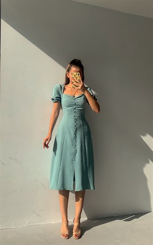 Midi Boy Önden Düğmeli Kadın Mint Elbise 21Y000318