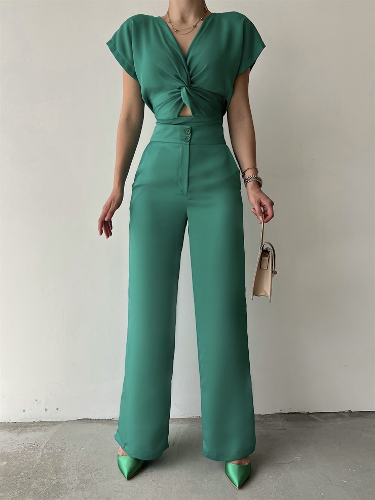 Önü Düğüm Detaylı Lastikli Bel Kenyon Kadın Yeşil Bluz 22Y000239