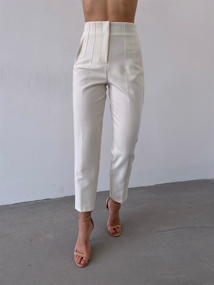Yüksek Bel Pensli Orazio Kadın Ekru Pantalon 23K000049	