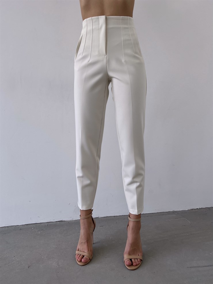 Yüksek Bel Pensli Orazio Kadın Ekru Pantalon 23K000049	