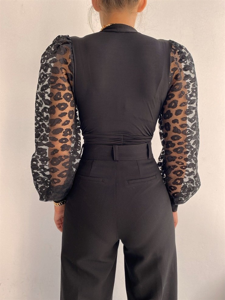 Organze Kol Kadın Siyah Bodysuit 21K000314