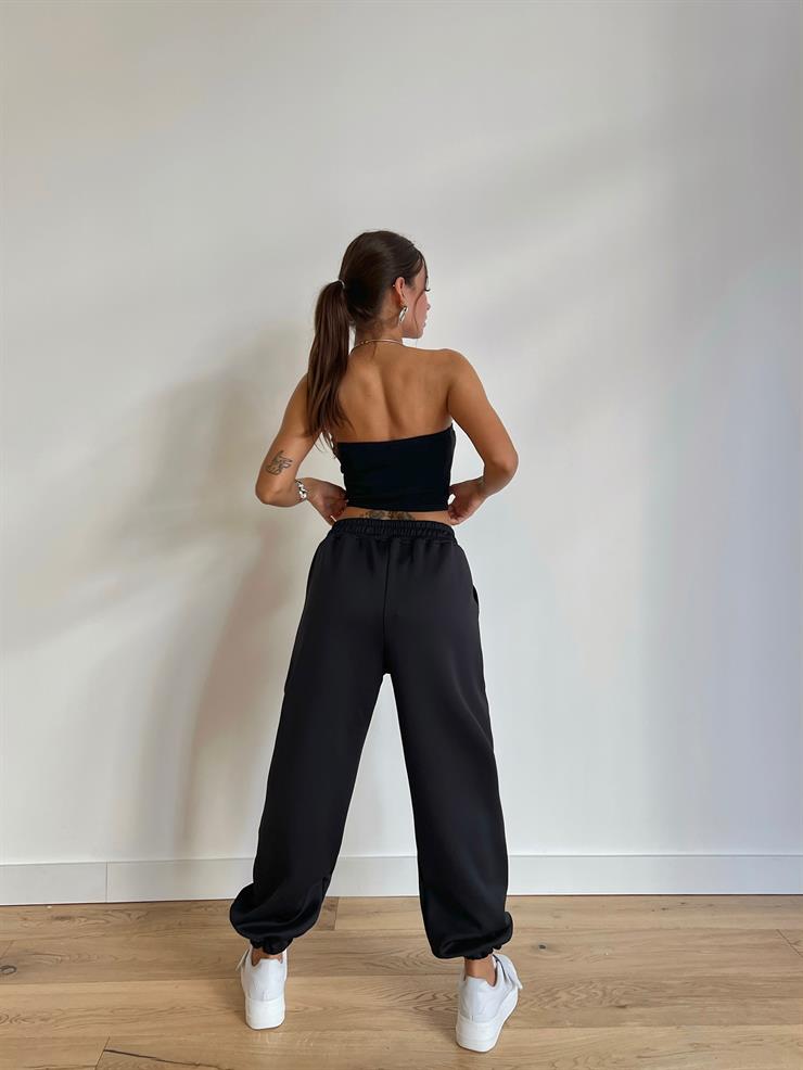 Beli Ve Paçası Lastikli Çıtçıt Kapamalı Orya Kadın Siyah Pantolon 23K000482