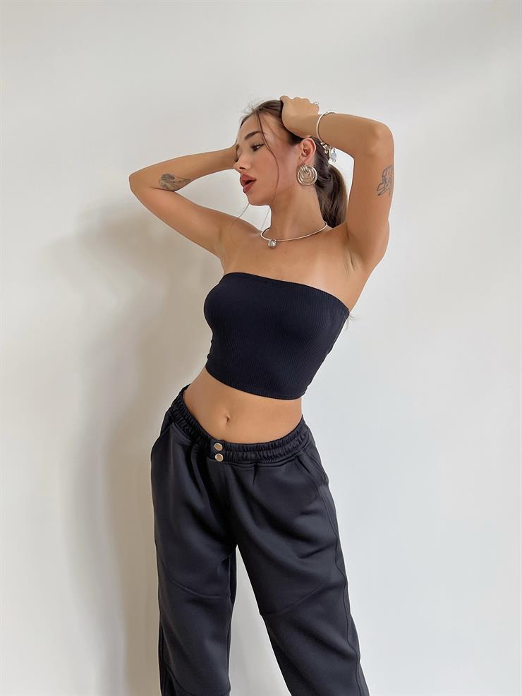 Beli Ve Paçası Lastikli Çıtçıt Kapamalı Orya Kadın Siyah Pantolon 23K000482