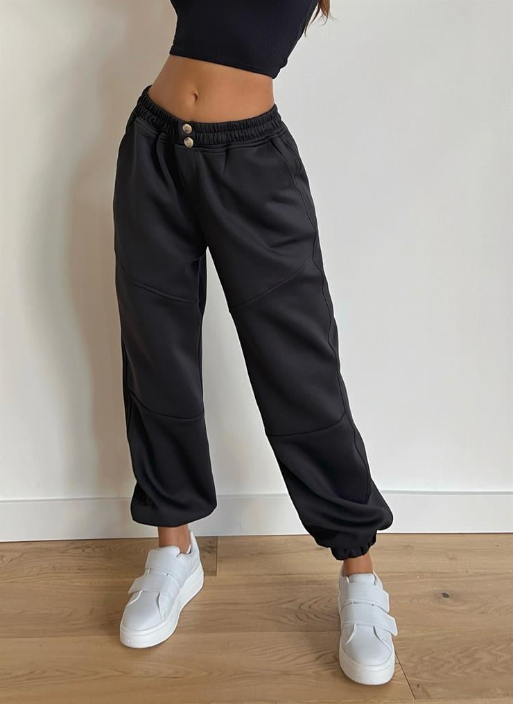 Beli Ve Paçası Lastikli Çıtçıt Kapamalı Orya Kadın Siyah Pantolon 23K000482