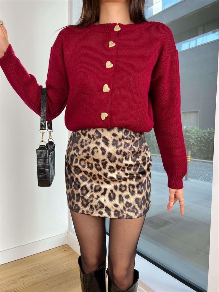 Kalp Düğmeli Osdan Bordo Kadın Triko Hırka 25K312