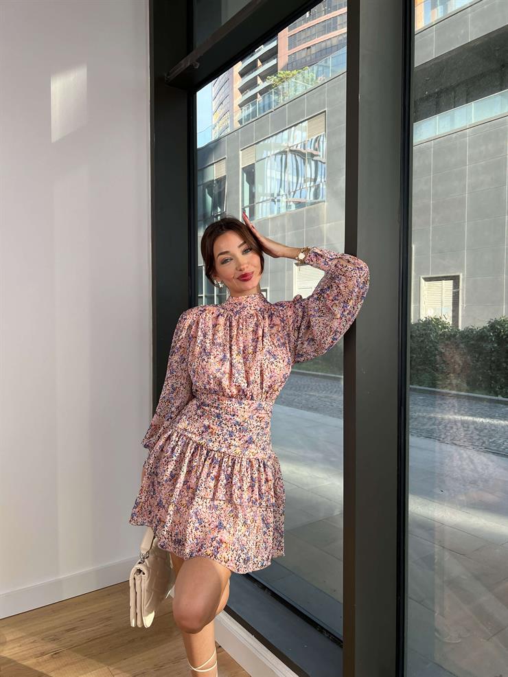 Yarım Boğazlı Belden Oturtmalı Otaviya Kadın Pembe Elbise 24k414