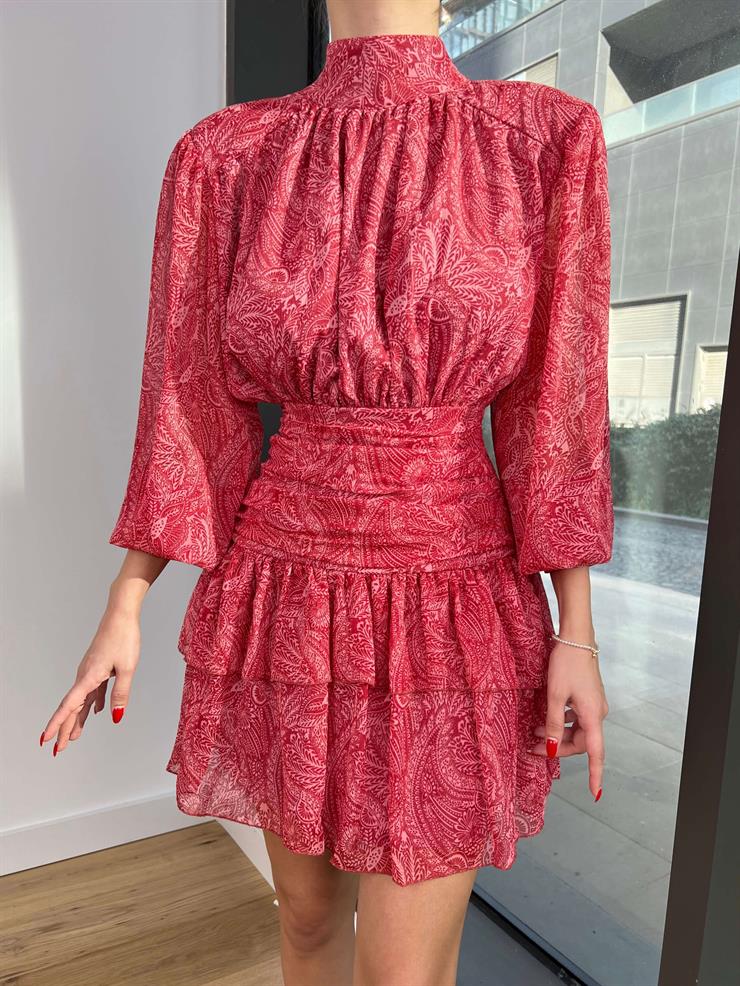 Yarım Boğazlı Belden Oturtmalı Otaviya Kadın Bordo Elbise 24k414