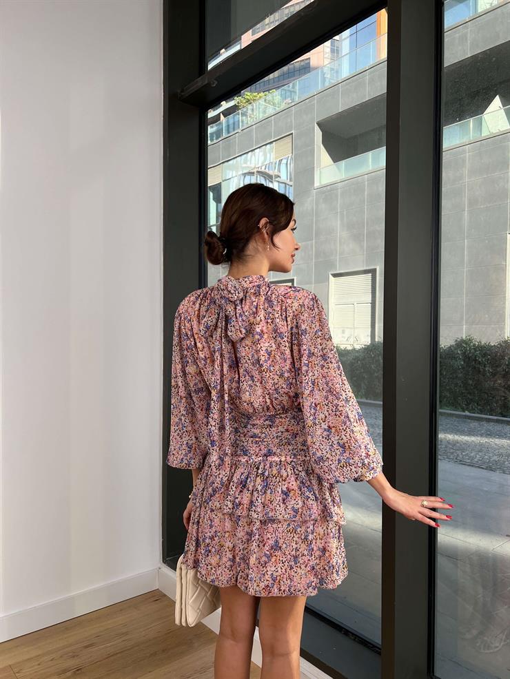 Yarım Boğazlı Belden Oturtmalı Otaviya Kadın Pembe Elbise 24k414