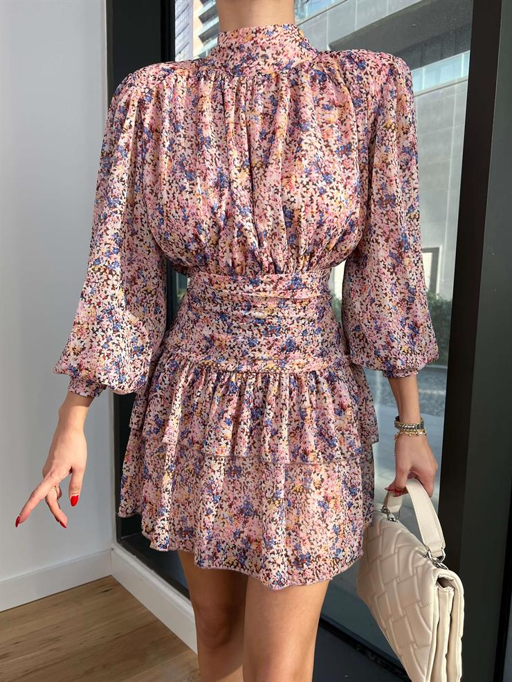 Yarım Boğazlı Belden Oturtmalı Otaviya Kadın Pembe Elbise 24k414