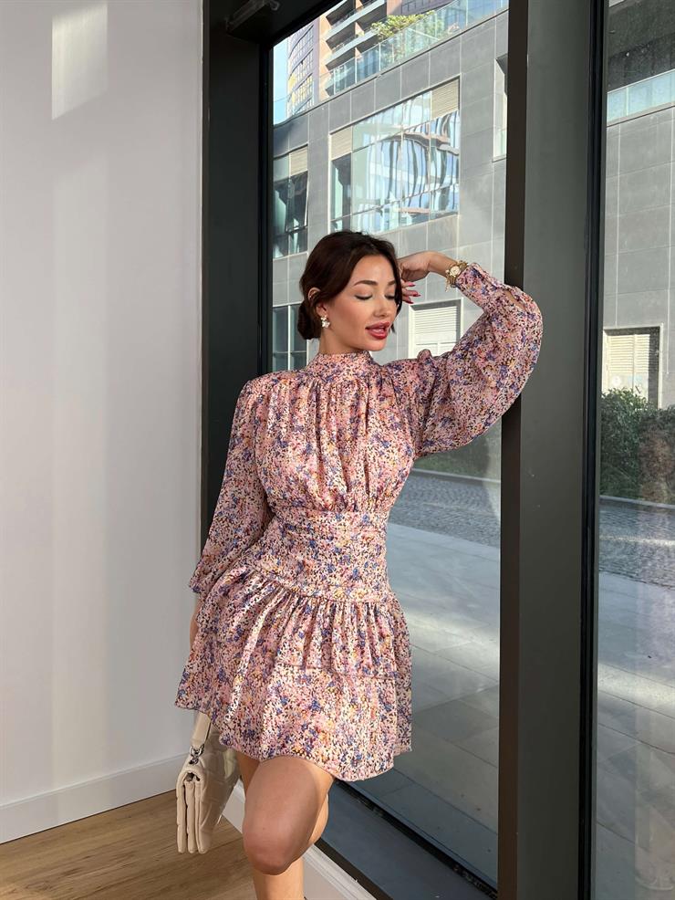 Yarım Boğazlı Belden Oturtmalı Otaviya Kadın Pembe Elbise 24k414