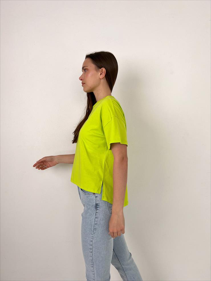 Bisiklet Yaka Kısa Kollu Oversize Basic Kadın Yeşil Tişört 23Y000097