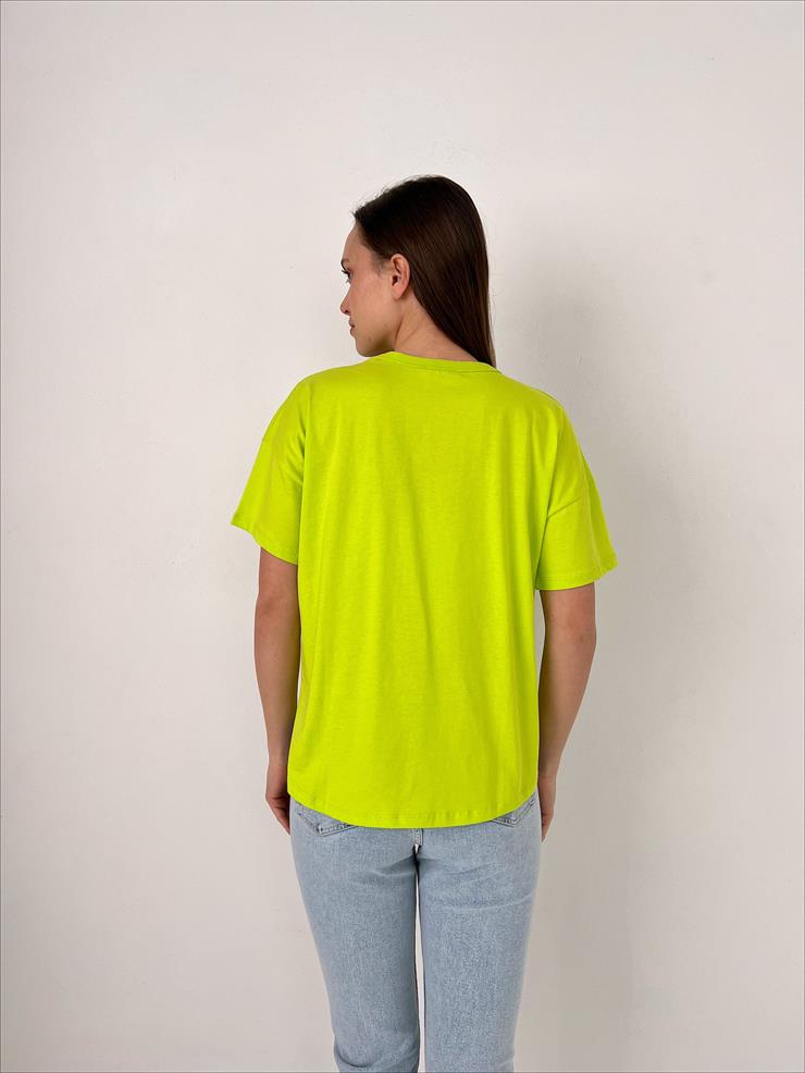 Bisiklet Yaka Kısa Kollu Oversize Basic Kadın Yeşil Tişört 23Y000097