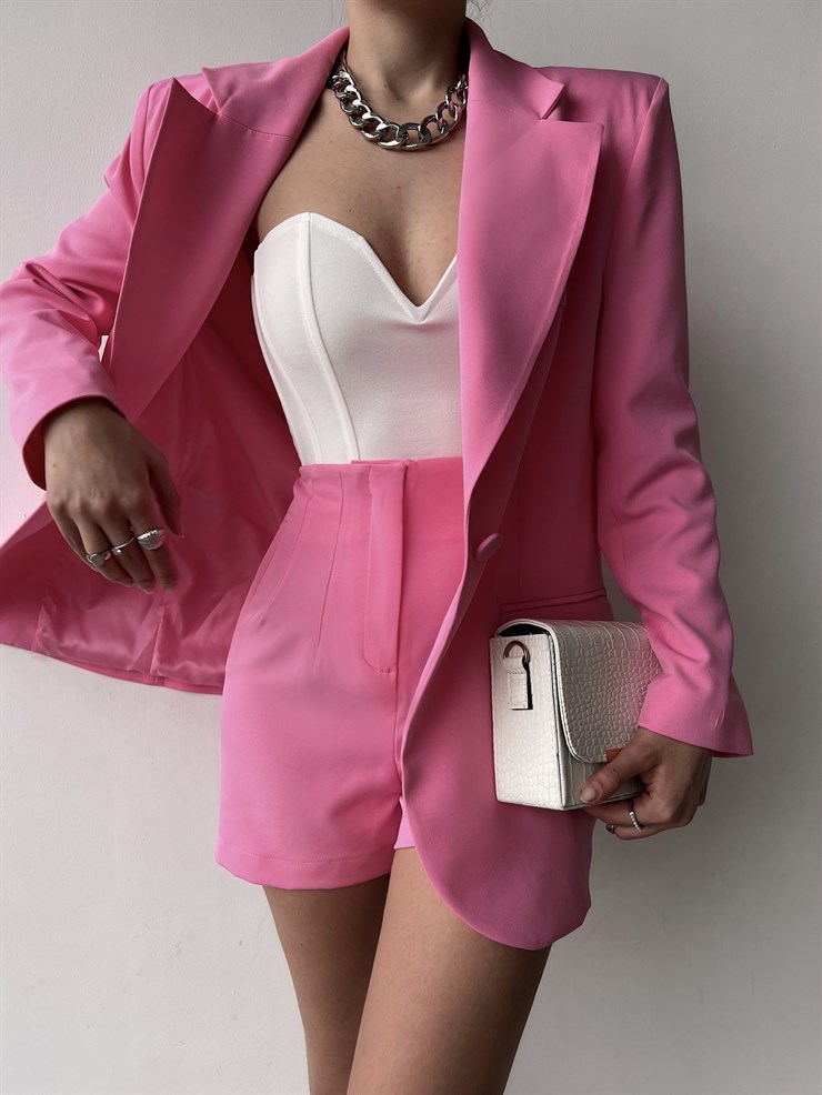 Oversize Cep Detay Tek Düğme Jerry Kadın Pembe Ceket 22Y000143