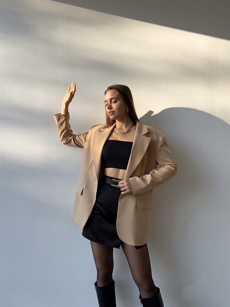 Oversize Cep Detay Tek Düğme Jerry Kadın Camel Ceket 22Y000143