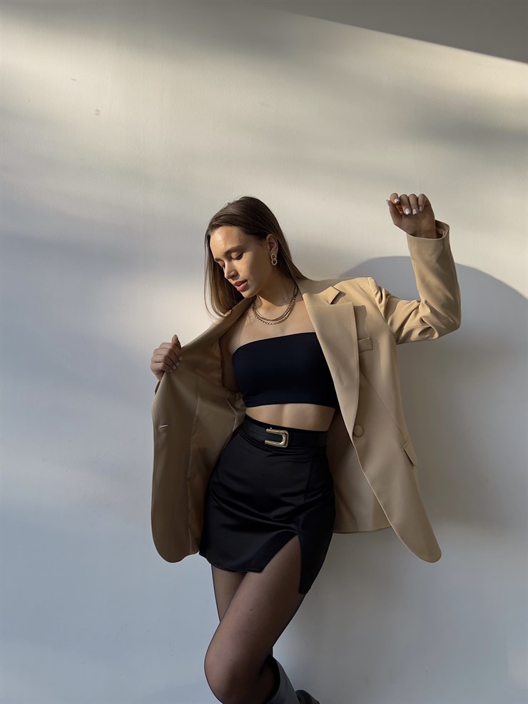 Oversize Cep Detay Tek Düğme Jerry Kadın Camel Ceket 22Y000143