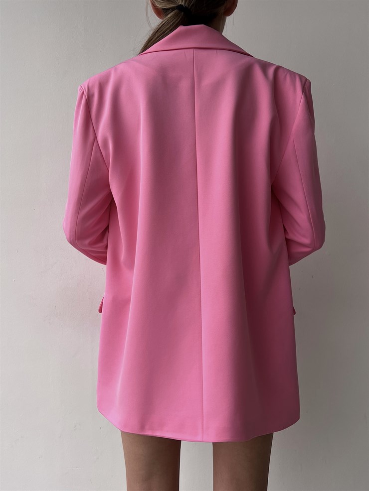 Oversize Cep Detay Tek Düğme Jerry Kadın Pembe Ceket 22Y000143