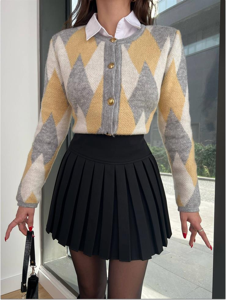 Yüksek Bel Paloma Kadın Siyah Piliseli Mini Etek 24k412