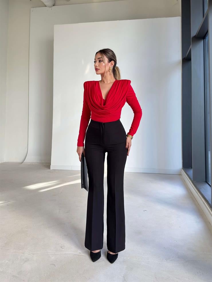 Yüksek Bel Kadın Siyah Pantolon 26K063