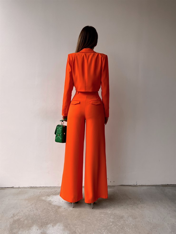 Parlak Kumaş Dökümlü Dorothy Kadın Turuncu Palazzo Pantolon 22Y000059