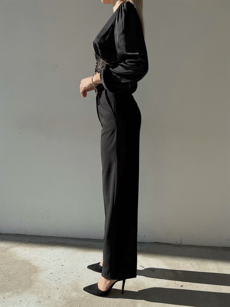 Parlak Kumaş Görünümlü Teodora Kadın Siyah Pantolon 23K000050