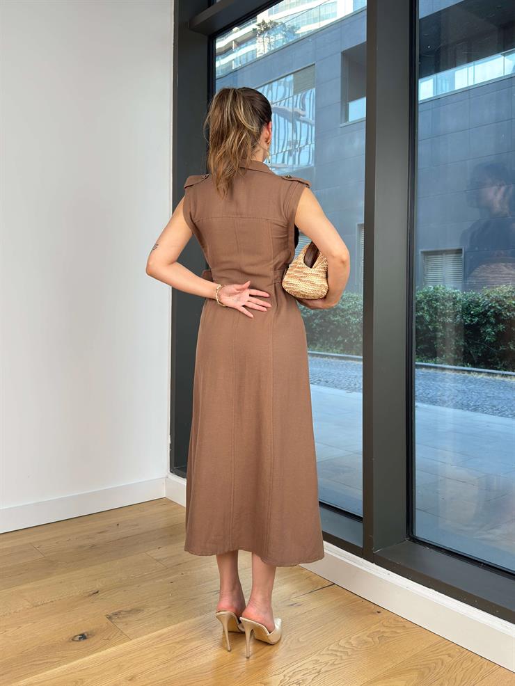 Düğme Kapamalı Kolsuz Pento Kahve Kadın Elise 25Y461