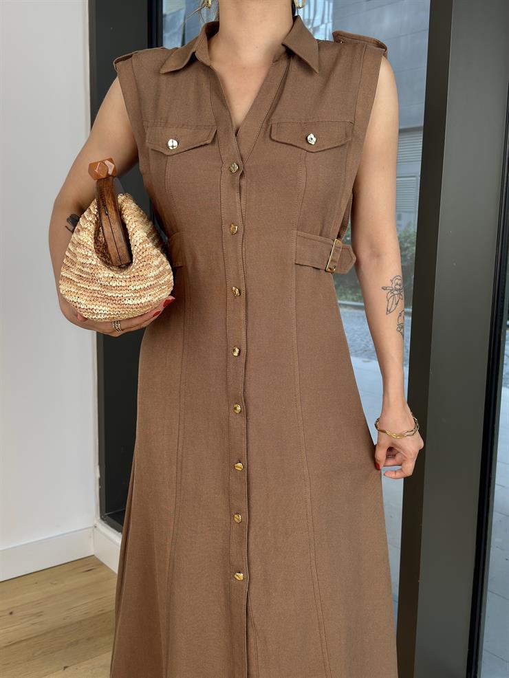 Düğme Kapamalı Kolsuz Pento Kahve Kadın Elise 25Y461