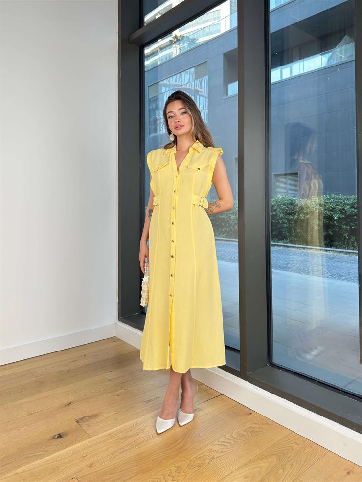Düğme Kapamalı Kolsuz Pento Sarı Kadın Elise 25Y461