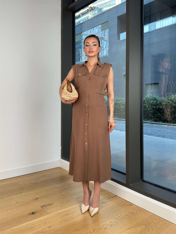 Düğme Kapamalı Kolsuz Pento Kahve Kadın Elise 25Y461