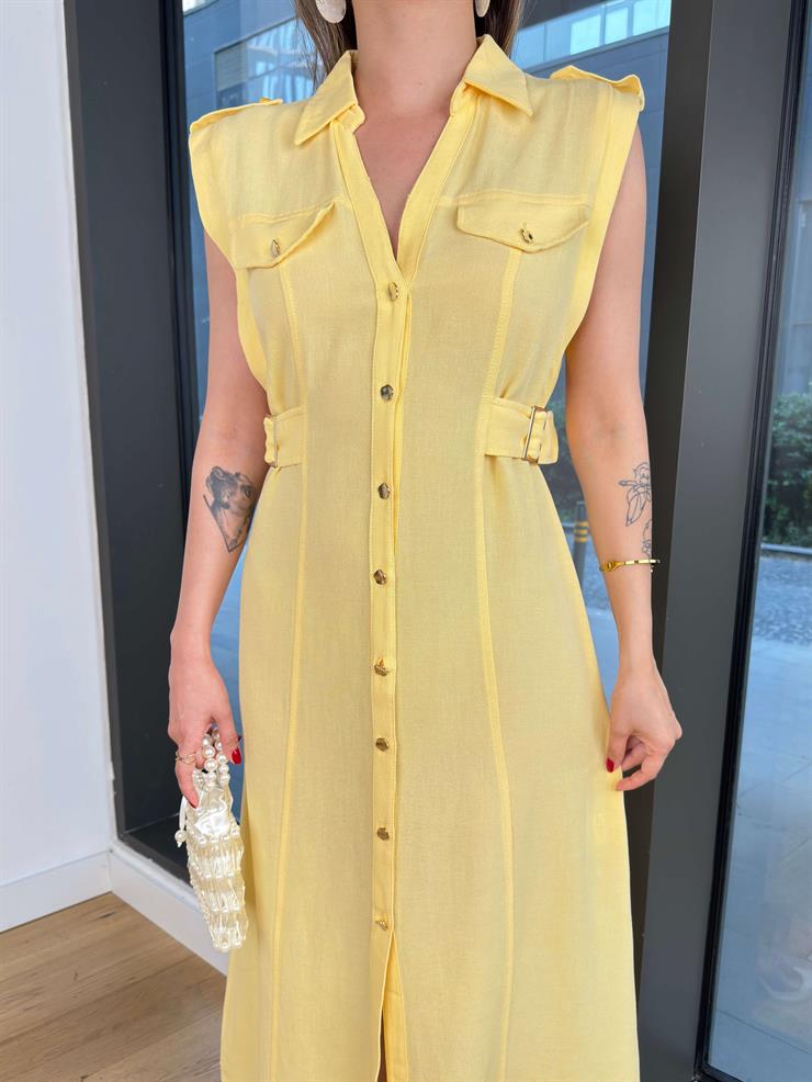 Düğme Kapamalı Kolsuz Pento Sarı Kadın Elise 25Y461